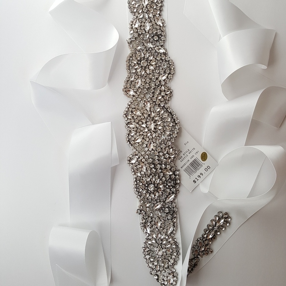 Bridal wedding bridesmaid long crystal sash belt